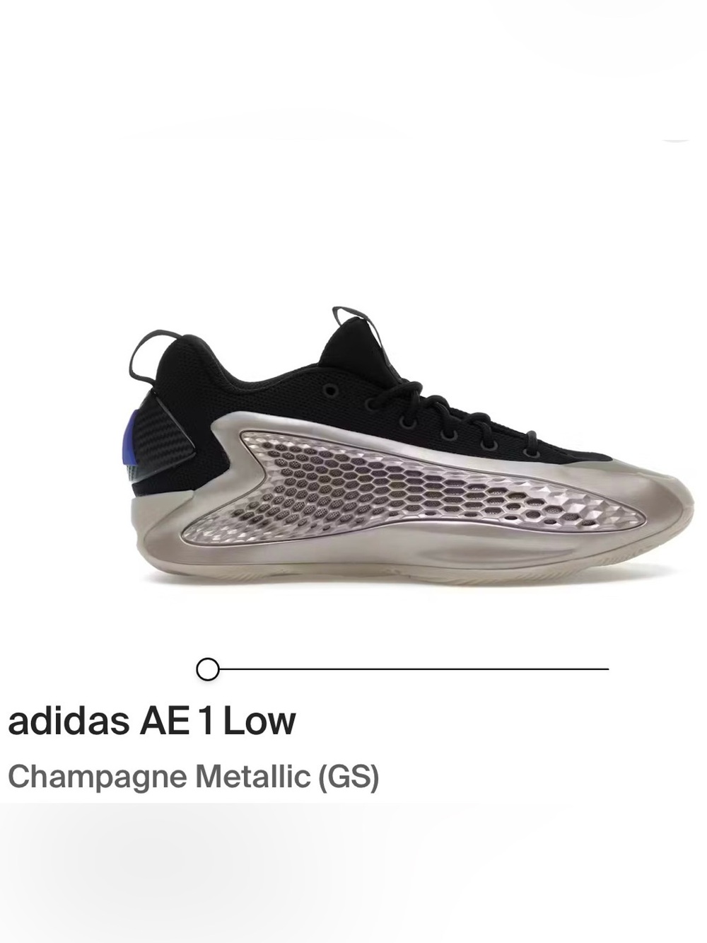 adidas AE 1 Low Champagne Metallic Black shoe Anthony Edwards youth 5.5